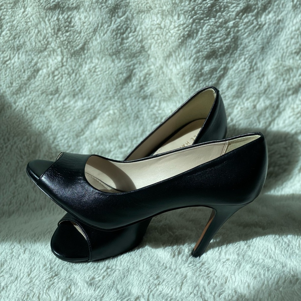 Classic Cole Haan peep toe, black heels, size 7
